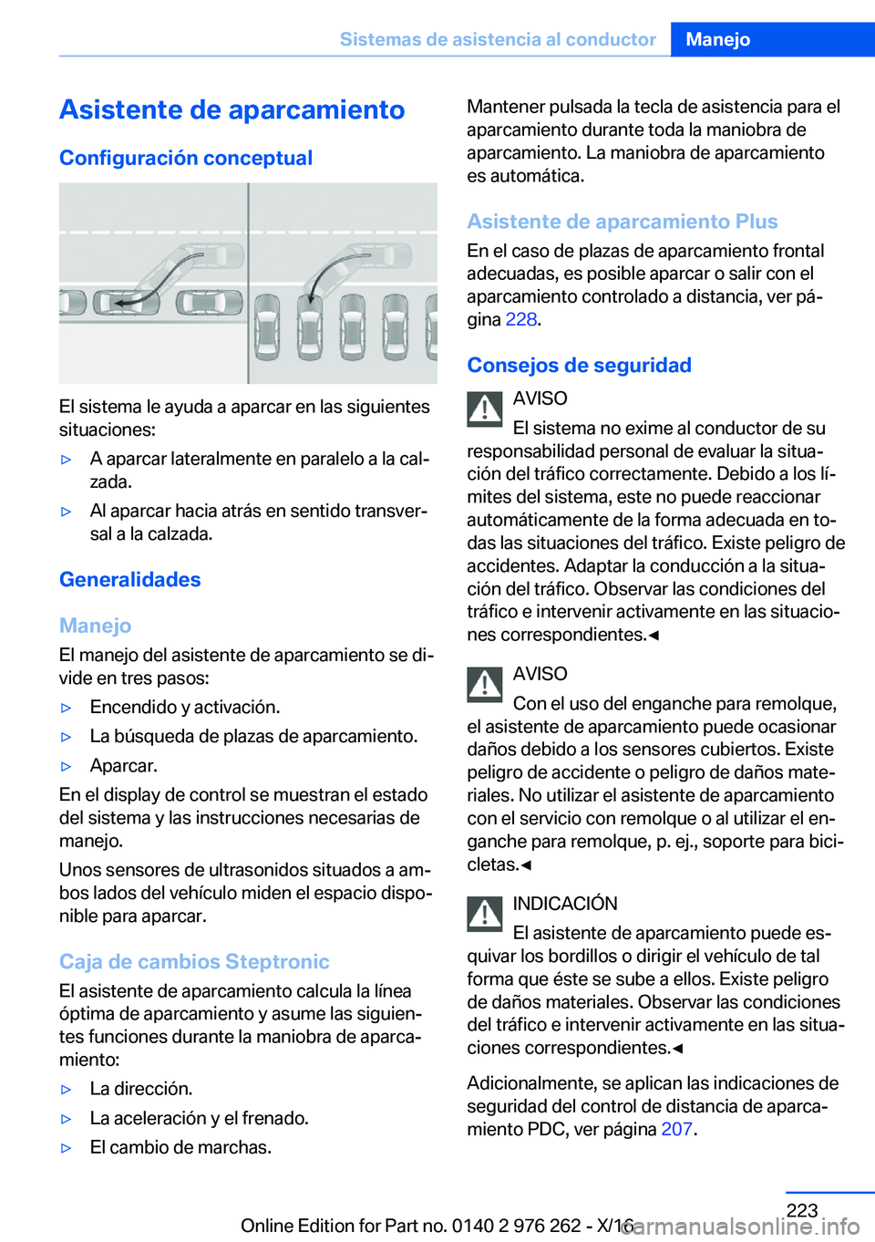 BMW 7 SERIES 2017  Manuales de Empleo (in Spanish)  A s i s t e n t e  d e  a p a r c a m i e n t o
 C o n f i g u r a c i 