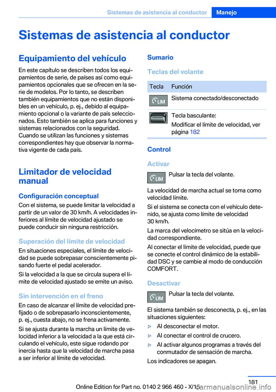 BMW 7 SERIES 2016 Manuales de Empleo (in Spanish) Sistemas de asistencia al conductorEquipamiento del vehículo
En este capítulo se describen todos los equi‐
pamientos de serie, de países así como equi‐
pamientos opcionales que se ofrecen en l BMW 7 SERIES 2016 Manuales de Empleo (in Spanish) Sistemas de asistencia al conductorEquipamiento del vehículo
En este capítulo se describen todos los equi‐
pamientos de serie, de países así como equi‐
pamientos opcionales que se ofrecen en l