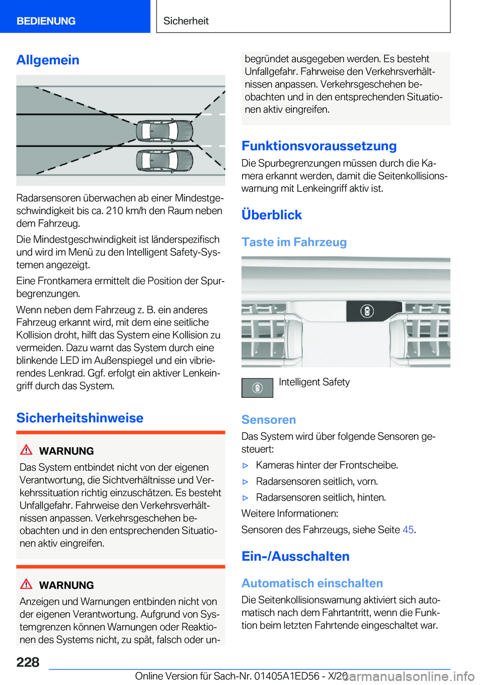 BMW 8 SERIES CONVERTIBLE 2021  Betriebsanleitungen (in German) �A�l�l�g�e�m�e�i�n
�R�a�d�a�r�s�e�n�s�o�r�e�n��