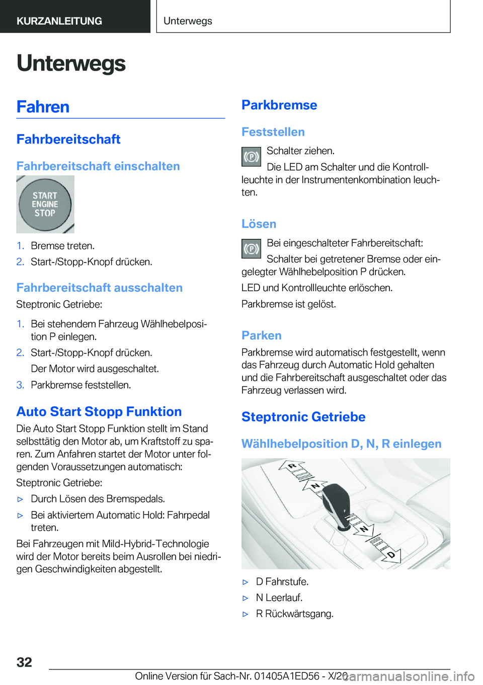 BMW 8 SERIES CONVERTIBLE 2021  Betriebsanleitungen (in German) �U�n�t�e�r�w�e�g�s�F�a�h�r�e�n
�F�a�h�r�b�e�r�e�i�t�s�c�h�a�f�t
�F�a�h�r�b�e�r�e�i�t�s�c�h�a�f�t��e�i�n�s�c�h�a�l�t�e�n
�1�.�B�r�e�m�s�e��t�r�e�t�e�n�.�2�.�S�t�a�r�t�-�/�S�t�o�p�p�-�K�n�o�p�f��d�r�