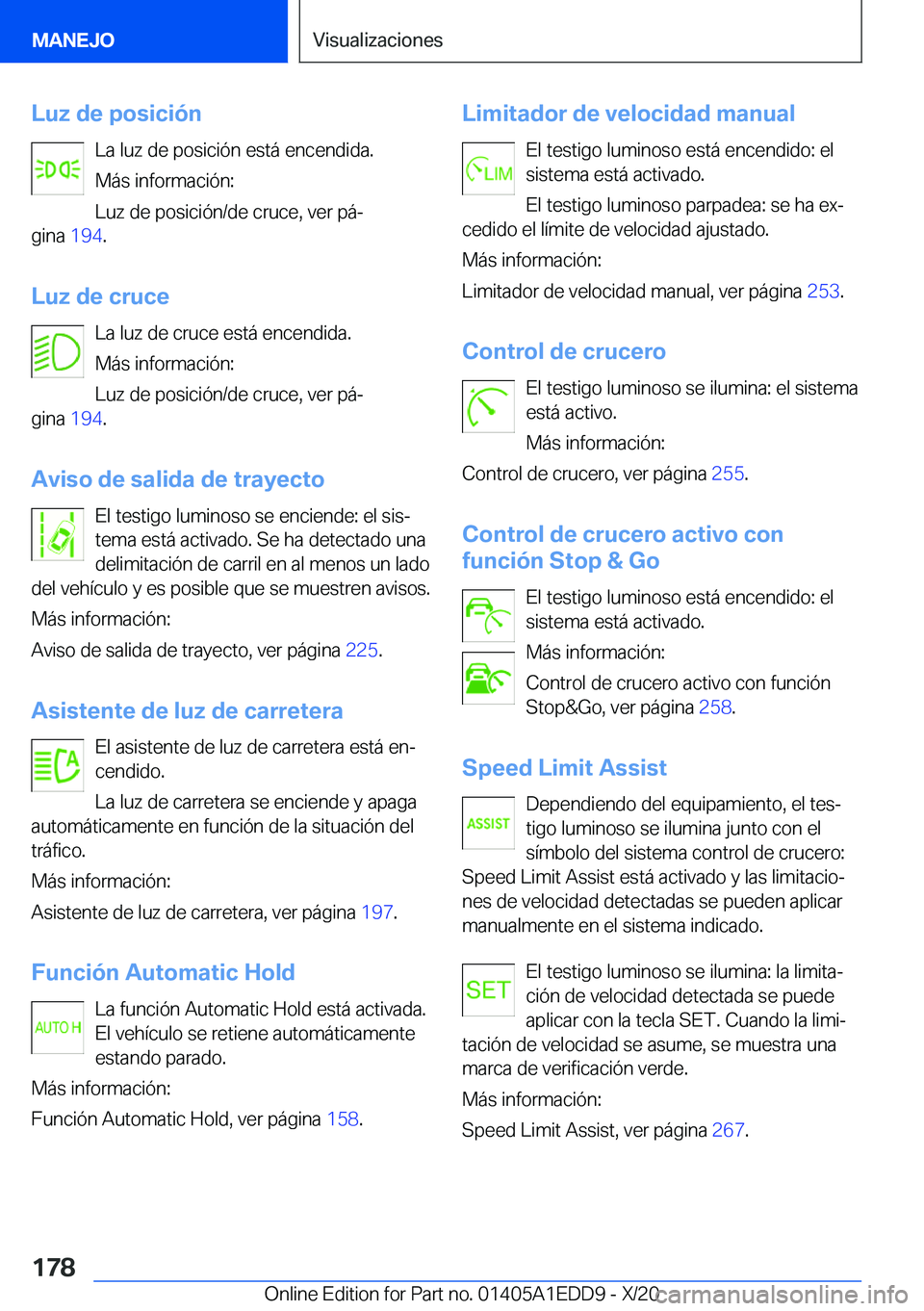 BMW 8 SERIES CONVERTIBLE 2021  Manuales de Empleo (in Spanish) �L�u�z��d�e��p�o�s�i�c�i�