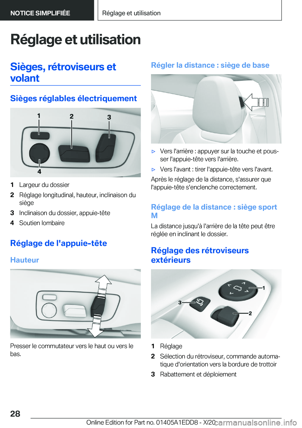 BMW 8 SERIES CONVERTIBLE 2021  Notices Demploi (in French) �R�é�g�l�a�g�e��e�t��u�t�i�l�i�s�a�t�i�o�n�S�i�è�g�e�s�,��r�é�t�r�o�v�i�s�e�u�r�s��e�t�v�o�l�a�n�t
�S�i�è�g�e�s��r�é�g�l�a�b�l�e�s��é�l�e�c�t�r�i�q�u�e�m�e�n�t
�1�L�a�r�g�e�u�r��d�u��d�o
