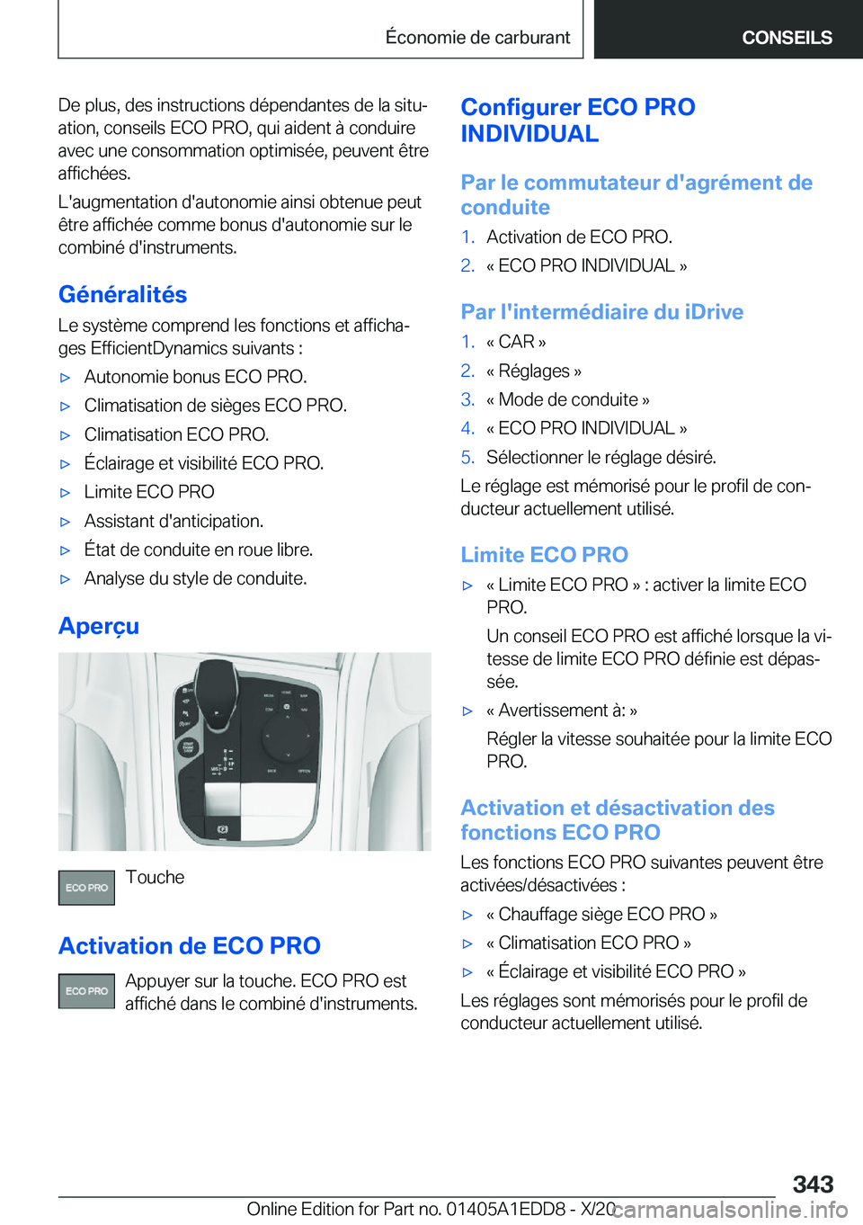 BMW 8 SERIES CONVERTIBLE 2021  Notices Demploi (in French) �D�e��p�l�u�s�,��d�e�s��i�n�s�t�r�u�c�t�i�o�n�s��d�é�p�e�n�d�a�n�t�e�s��d�e��l�a��s�i�t�uj�a�t�i�o�n�,��c�o�n�s�e�i�l�s��E�C�O��P�R�O�,��q�u�i��a�i�d�e�n�t��