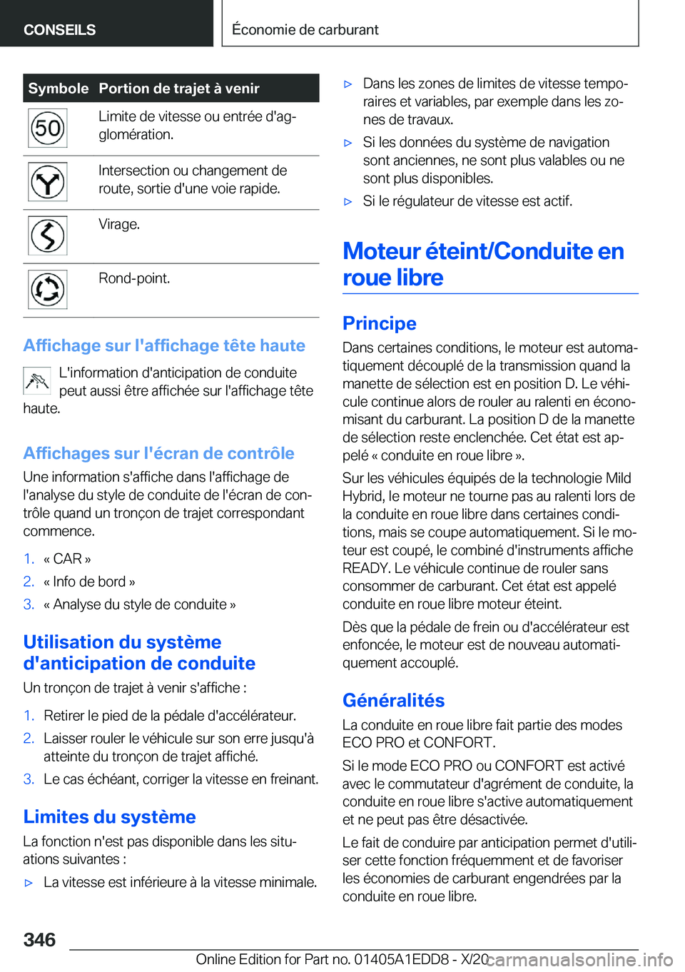 BMW 8 SERIES CONVERTIBLE 2021  Notices Demploi (in French) �S�y�m�b�o�l�e�P�o�r�t�i�o�n��d�e��t�r�a�j�e�t��