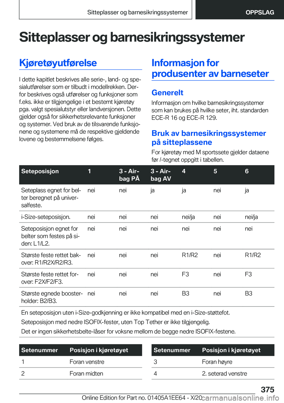 BMW 8 SERIES CONVERTIBLE 2021  InstruksjonsbØker (in Norwegian) �S�i�t�t�e�p�l�a�s�s�e�r��o�g��b�a�r�n�e�s�i�k�r�i�n�g�s�s�y�s�t�e�m�e�r�K�j�