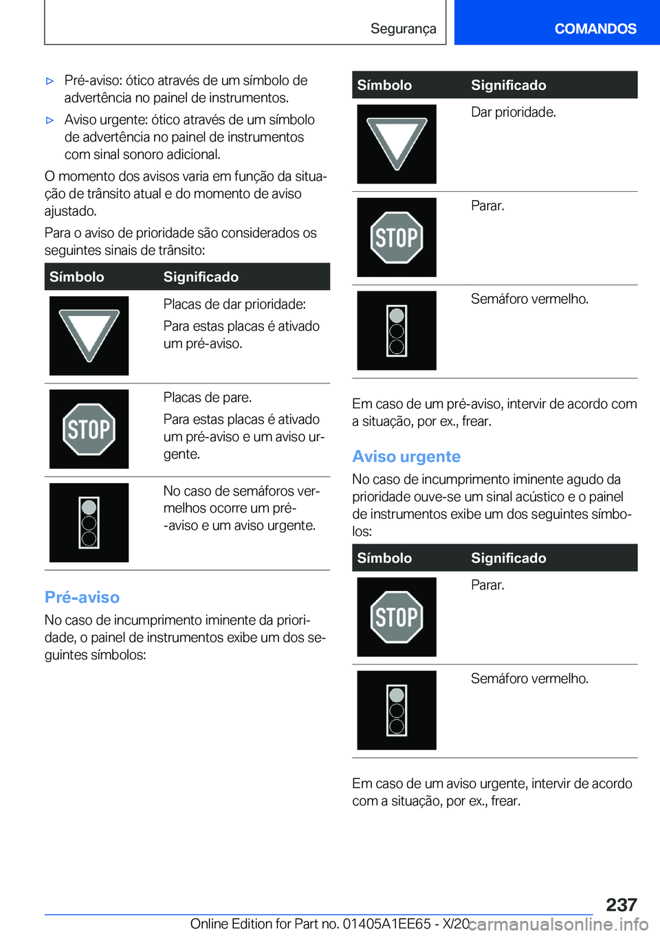 BMW 8 SERIES CONVERTIBLE 2021  Manual do condutor (in Portuguese) x�P�r�é�-�a�v�i�s�o�:��ó�t�i�c�o��a�t�r�a�v�é�s��d�e��u�m��s�
