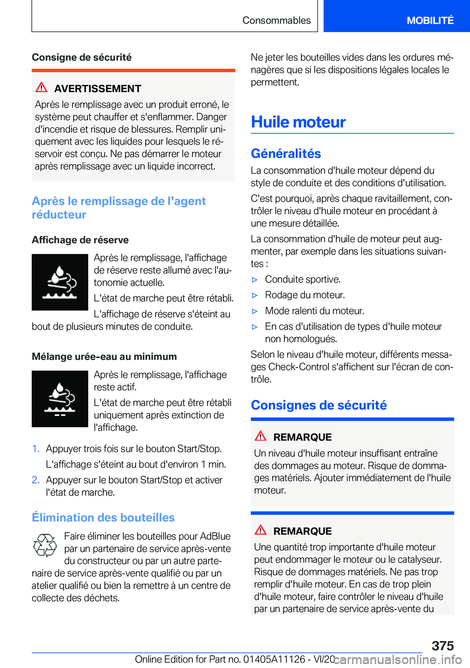 BMW 8 SERIES COUPE 2021  Notices Demploi (in French) �C�o�n�s�i�g�n�e��d�e��s�é�c�u�r�i�t�é
�A�V�E�R�T�I�S�S�E�M�E�N�T
�A�p�r�è�s��l�e��r�e�m�p�l�i�s�s�a�g�e��a�v�e�c��u�n��p�r�o�d�u�i�t��e�r�r�o�n�é�,��l�e �s�y�s�t�è�m�e��p�e�u�t��c�h�a