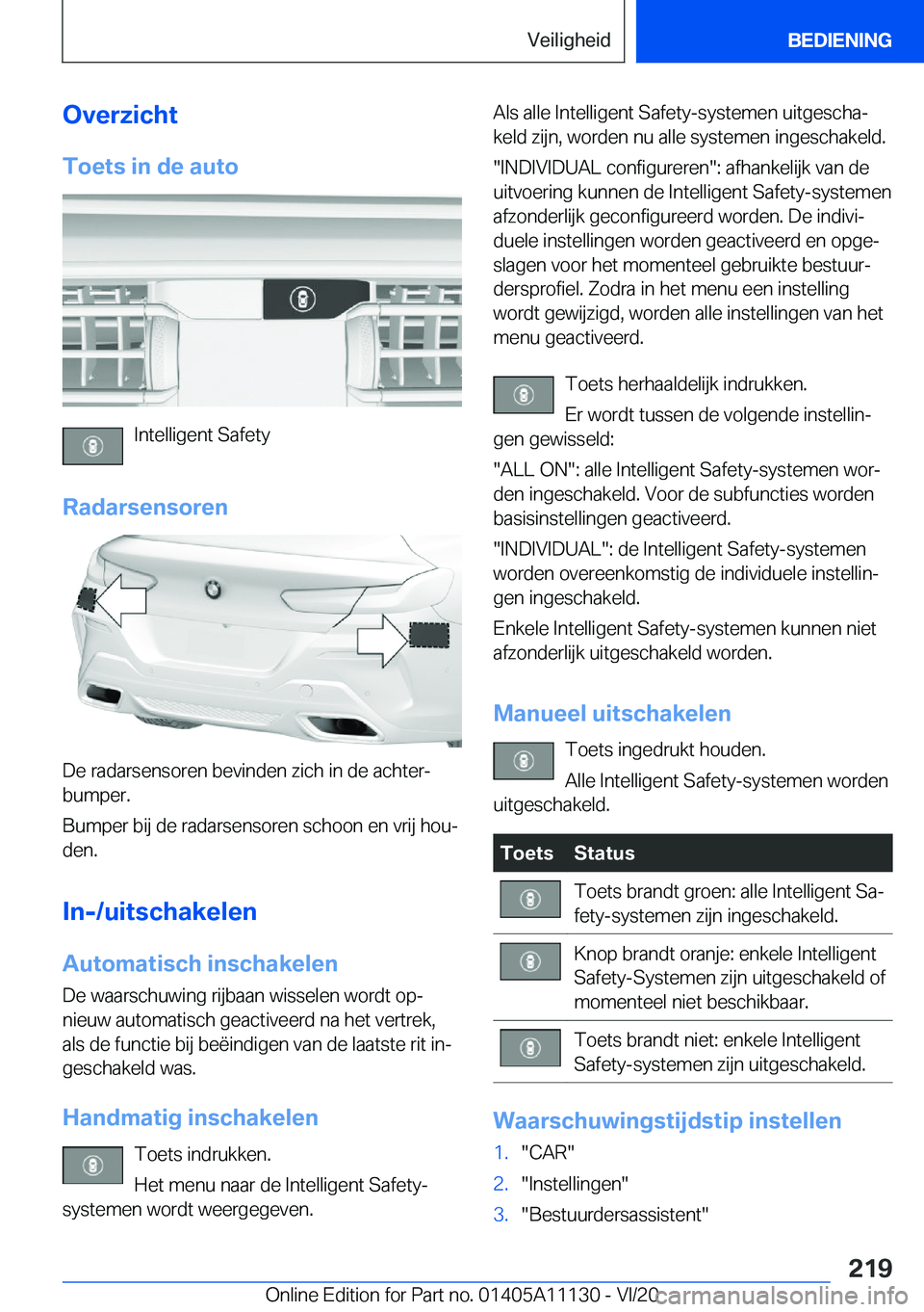 BMW 8 SERIES COUPE 2021  Instructieboekjes (in Dutch) �O�v�e�r�z�i�c�h�t�T�o�e�t�s��i�n��d�e��a�u�t�o
�I�n�t�e�l�l�i�g�e�n�t��S�a�f�e�t�y
�R�a�d�a�r�s�e�n�s�o�r�e�n
�D�e��r�a�d�a�r�s�e�n�s�o�r�e�n��b�e�v�i�n�d�e�n��z�i�c�h��i�n��d�e��a�c�h�t�e�