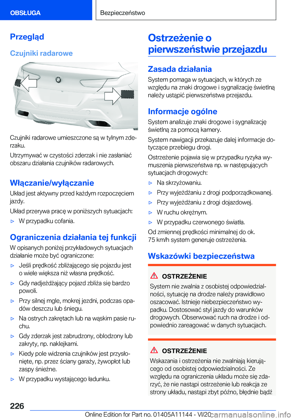 BMW 8 SERIES COUPE 2021  Instrukcja obsługi (in Polish) �P�r�z�e�g�l�ą�d�C�z�u�j�n�i�k�i��r�a�d�a�r�o�w�e
�C�z�u�j�n�i�k�i��r�a�d�a�r�o�w�e��u�m�i�e�s�z�c�z�o�n�e��s�