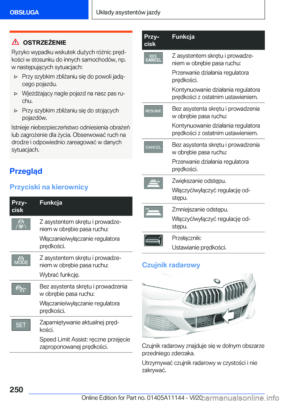 BMW 8 SERIES COUPE 2021  Instrukcja obsługi (in Polish) �O�S�T�R�Z�E8�E�N�I�E
�R�y�z�y�k�o��w�y�p�a�d�k�u��w�s�k�u�t�e�k��d�u9�y�c�h��r�