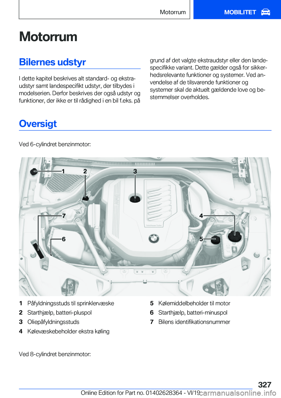 BMW 8 SERIES COUPE 2020  InstruktionsbØger (in Danish) �M�o�t�o�r�r�u�m�B�i�l�e�r�n�e�s��u�d�s�t�y�r
�I��d�e�t�t�e��k�a�p�i�t�e�l��b�e�s�k�r�i�v�e�s��a�l�t��s�t�a�n�d�a�r�d�-��o�g��e�k�s�t�r�aj
�u�d�s�t�y�r��s�a�m�t��l�a�n�d�e�s�p�e�c�i�f�i�k�t