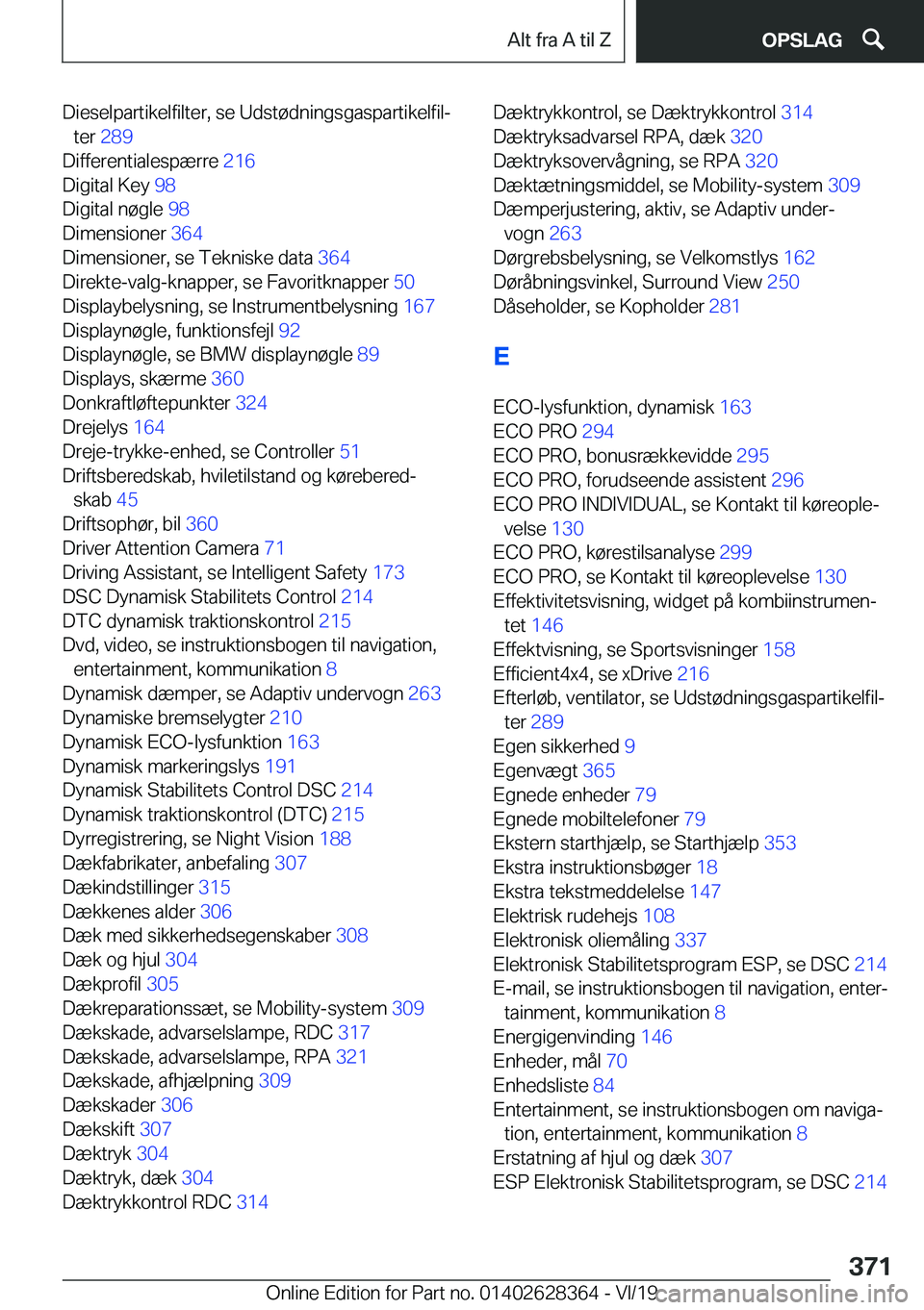 BMW 8 SERIES COUPE 2020  InstruktionsbØger (in Danish) �D�i�e�s�e�l�p�a�r�t�i�k�e�l�f�i�l�t�e�r�,��s�e��U�d�s�t�