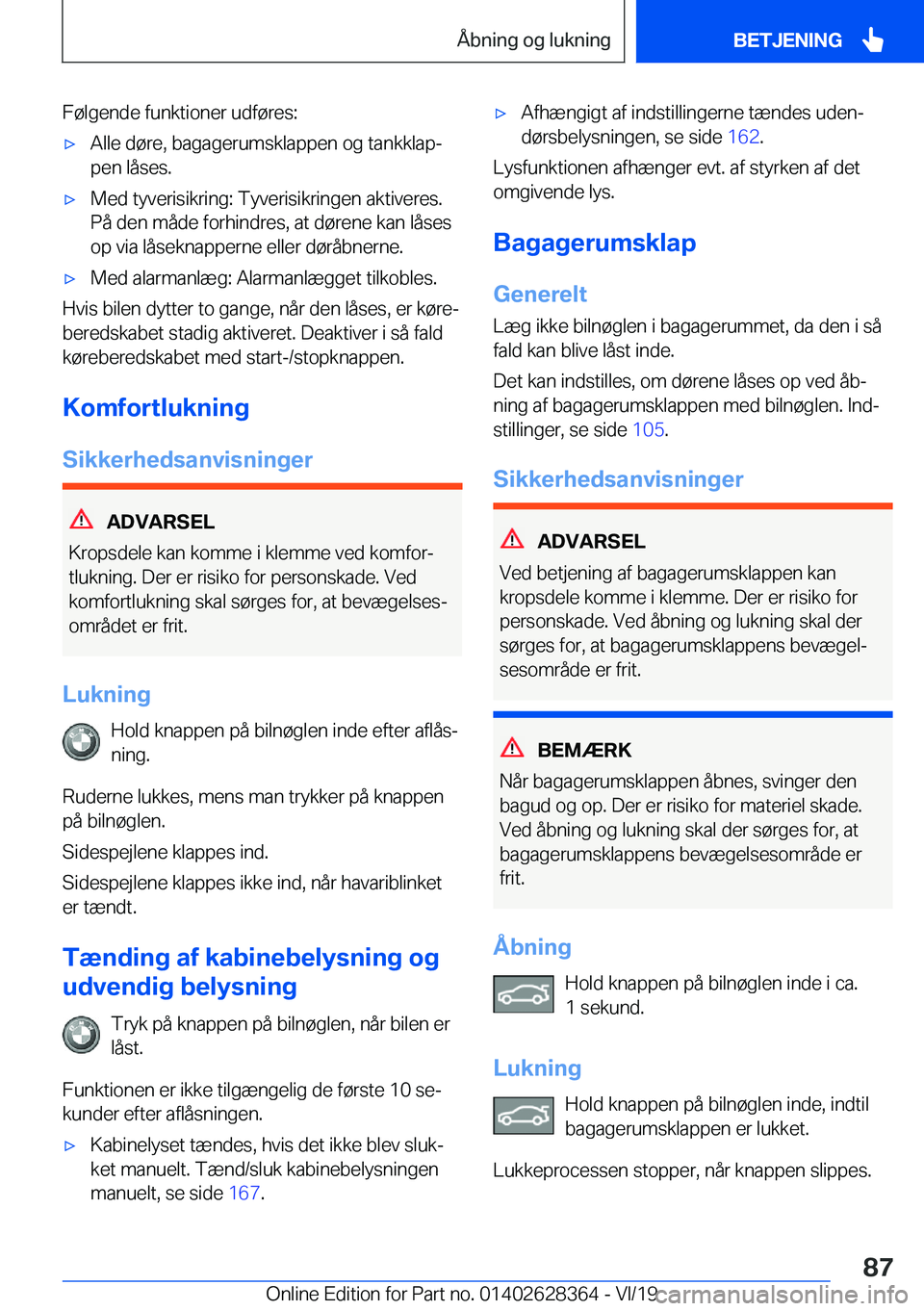 BMW 8 SERIES COUPE 2020  InstruktionsbØger (in Danish) �F�