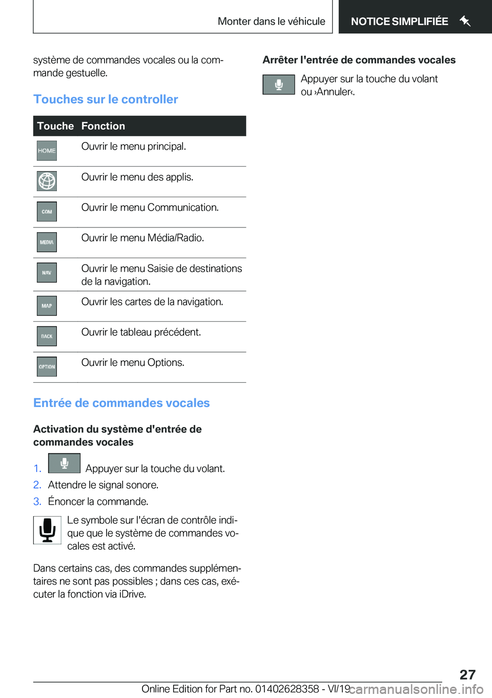BMW 8 SERIES COUPE 2020  Notices Demploi (in French) �s�y�s�t�è�m�e��d�e��c�o�m�m�a�n�d�e�s��v�o�c�a�l�e�s��o�u��l�a��c�o�mj
�m�a�n�d�e��g�e�s�t�u�e�l�l�e�.
�T�o�u�c�h�e�s��s�u�r��l�e��c�o�n�t�r�o�l�l�e�r�T�o�u�c�h�e�F�o�n�c�t�i�o�n�O�u�v�r�