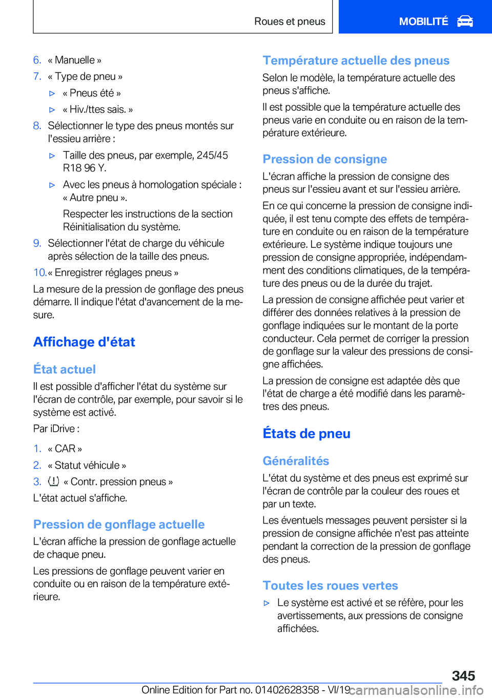 BMW 8 SERIES COUPE 2020  Notices Demploi (in French) �6�.�k��M�a�n�u�e�l�l�e��{�7�.�k��T�y�p�e��d�e��p�n�e�u��{'x�k��P�n�e�u�s��é�t�é��{'x�k��H�i�v�.�/�t�t�e�s��s�a�i�s�.��{�8�.�S�é�l�e�c�t�i�o�n�n�e�r��l�e��t�y�p�e��d�e�s��p�