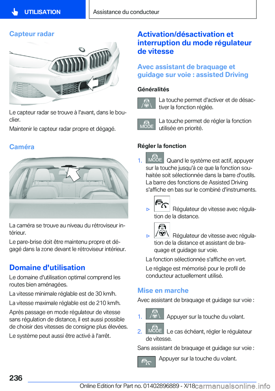 BMW 8 SERIES COUPE 2019  Notices Demploi (in French) �C�a�p�t�e�u�r��r�a�d�a�r
�L�e��c�a�p�t�e�u�r��r�a�d�a�r��s�e��t�r�o�u�v�e��