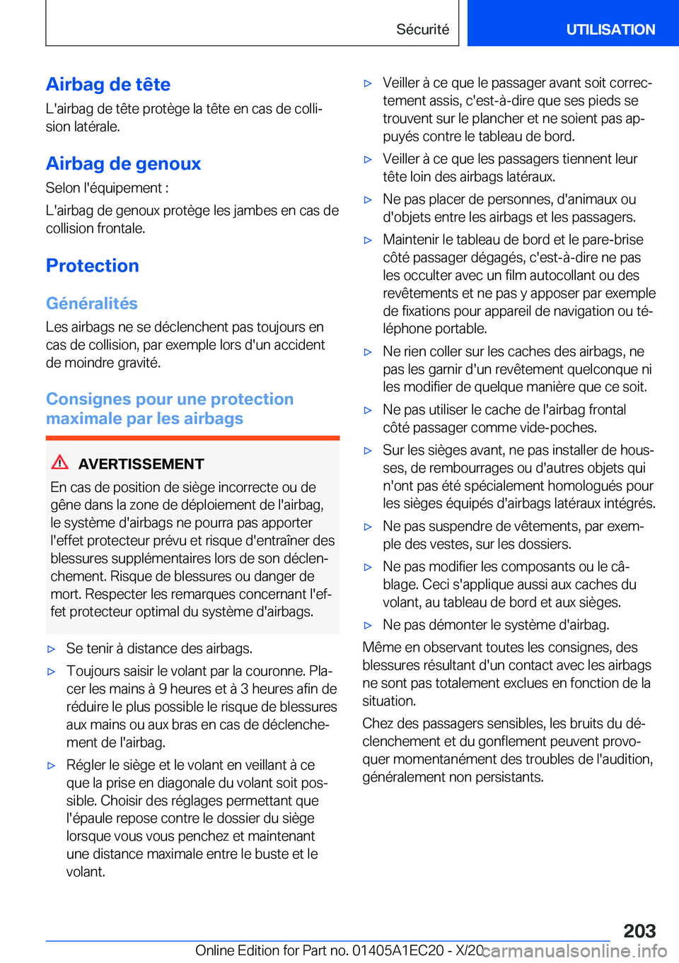 BMW 8 SERIES GRAN COUPE 2021  Notices Demploi (in French) �A�i�r�b�a�g��d�e��t�ê�t�e�L�'�a�i�r�b�a�g��d�e��t�ê�t�e��p�r�o�t�è�g�e��l�a��t�ê�t�e��e�n��c�a�s��d�e��c�o�l�l�ij
�s�i�o�n��l�a�t�é�r�a�l�e�.
�A�i�r�b�a�g��d�e��g�e�n�o�u�x
�S