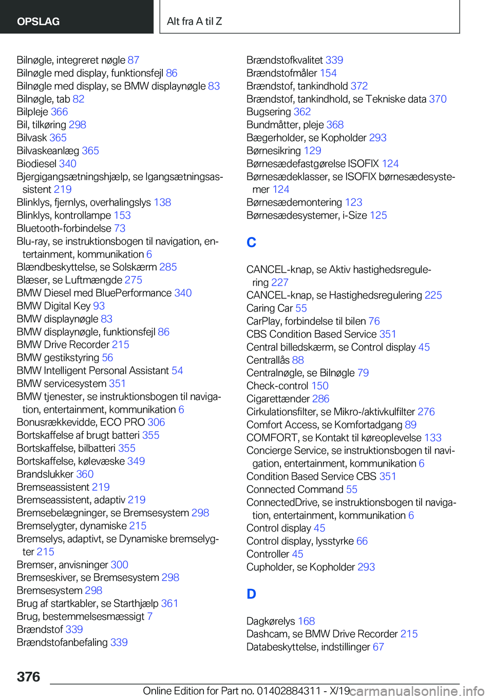 BMW 8 SERIES GRAN COUPE 2020  InstruktionsbØger (in Danish) �B�i�l�n�