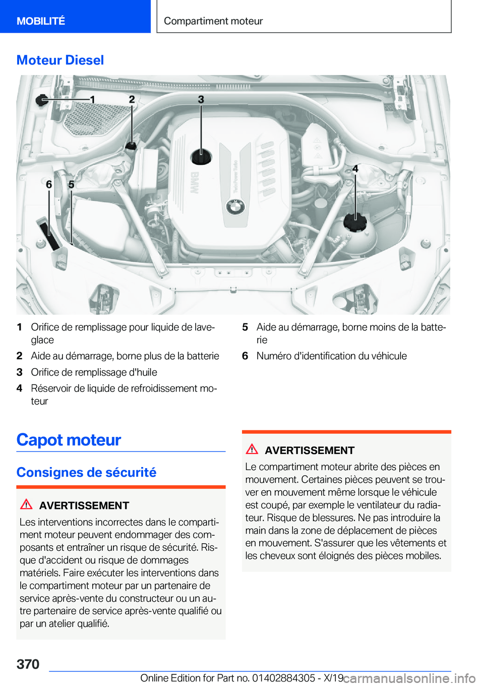 BMW 8 SERIES GRAN COUPE 2020  Notices Demploi (in French) �M�o�t�e�u�r��D�i�e�s�e�l�1�O�r�i�f�i�c�e��d�e��r�e�m�p�l�i�s�s�a�g�e��p�o�u�r��l�i�q�u�i�d�e��d�e��l�a�v�e�-
�g�l�a�c�e�2�A�i�d�e��a�u��d�é�m�a�r�r�a�g�e�,��b�o�r�n�e��p�l�u�s��d�e��l�a
