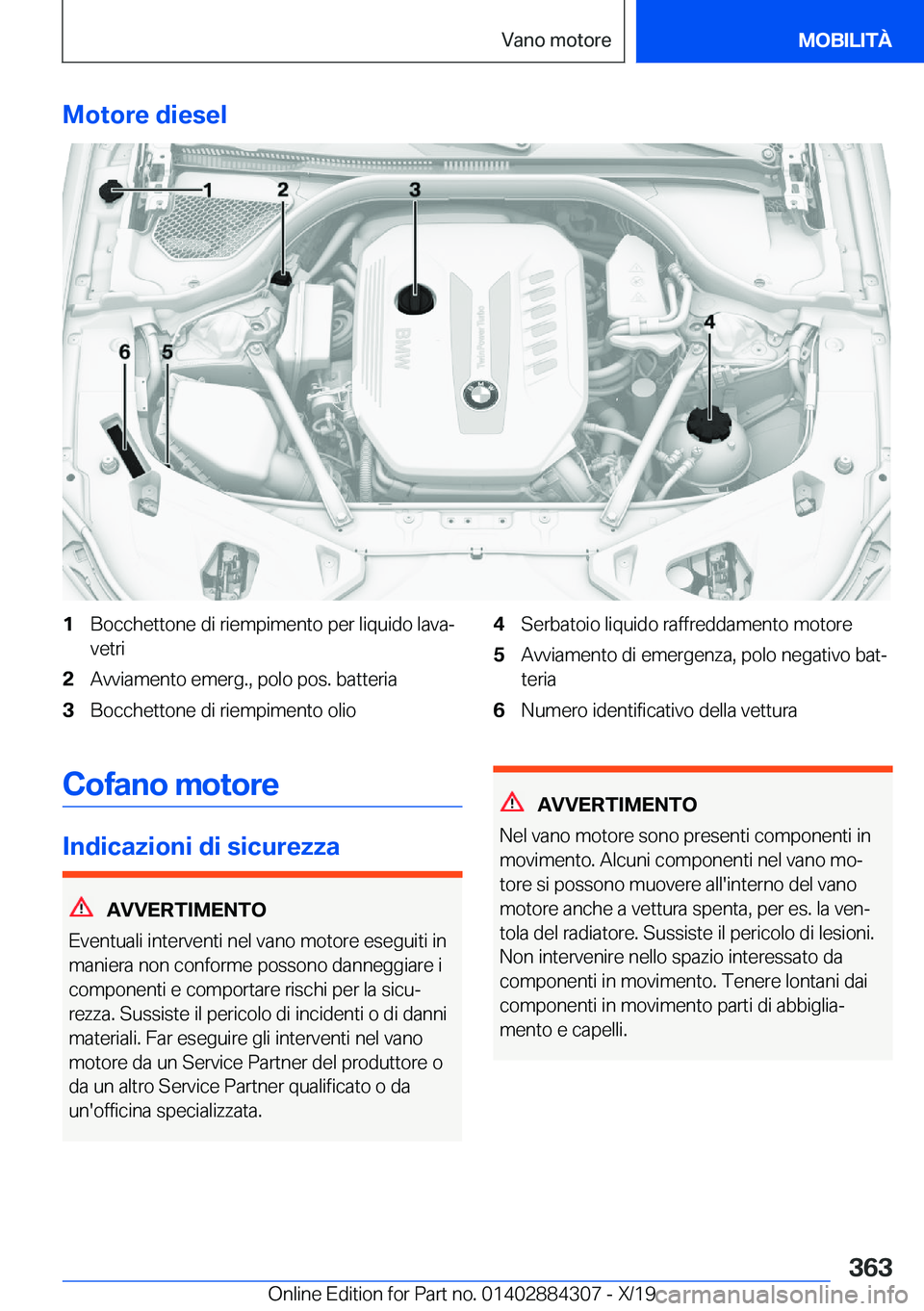 BMW 8 SERIES GRAN COUPE 2020  Libretti Di Uso E manutenzione (in Italian) �M�o�t�o�r�e��d�i�e�s�e�l�1�B�o�c�c�h�e�t�t�o�n�e��d�i��r�i�e�m�p�i�m�e�n�t�o��p�e�r��l�i�q�u�i�d�o��l�a�v�aª
�v�e�t�r�i�2�A�v�v�i�a�m�e�n�t�o��e�m�e�r�g�.�,��p�o�l�o��p�o�s�.��b�a�t�t�e�r