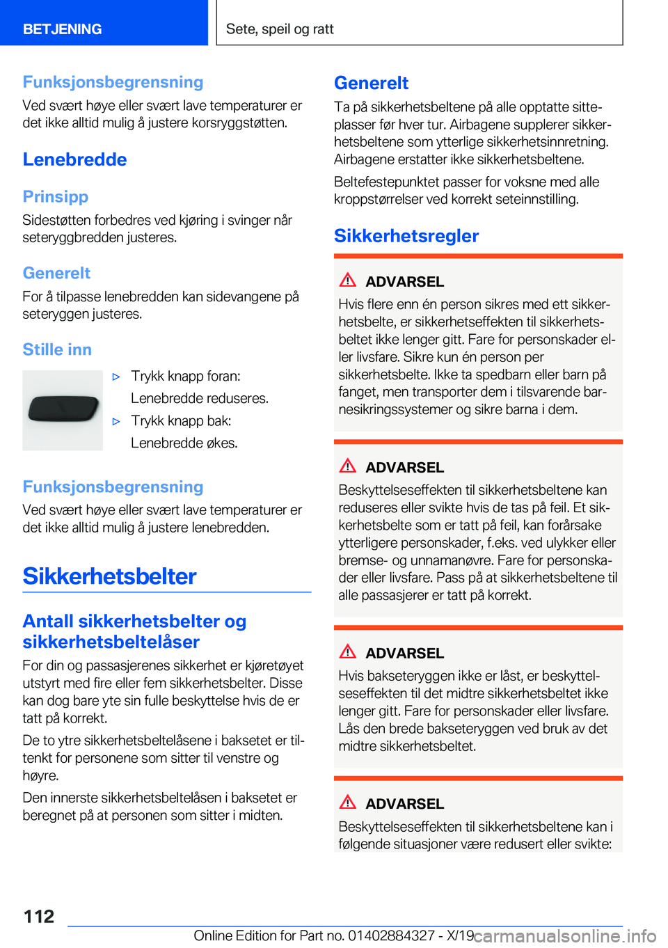 BMW 8 SERIES GRAN COUPE 2020  InstruksjonsbØker (in Norwegian) �F�u�n�k�s�j�o�n�s�b�e�g�r�e�n�s�n�i�n�g
�V�e�d��s�v�æ�r�t��h�