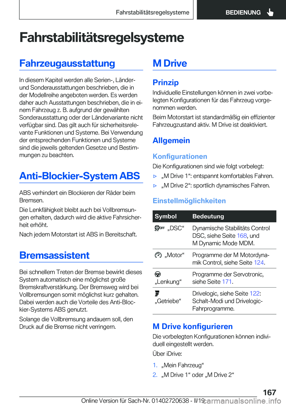 BMW M2 2020  Betriebsanleitungen (in German) �F�a�h�r�s�t�a�b�i�l�i�t�