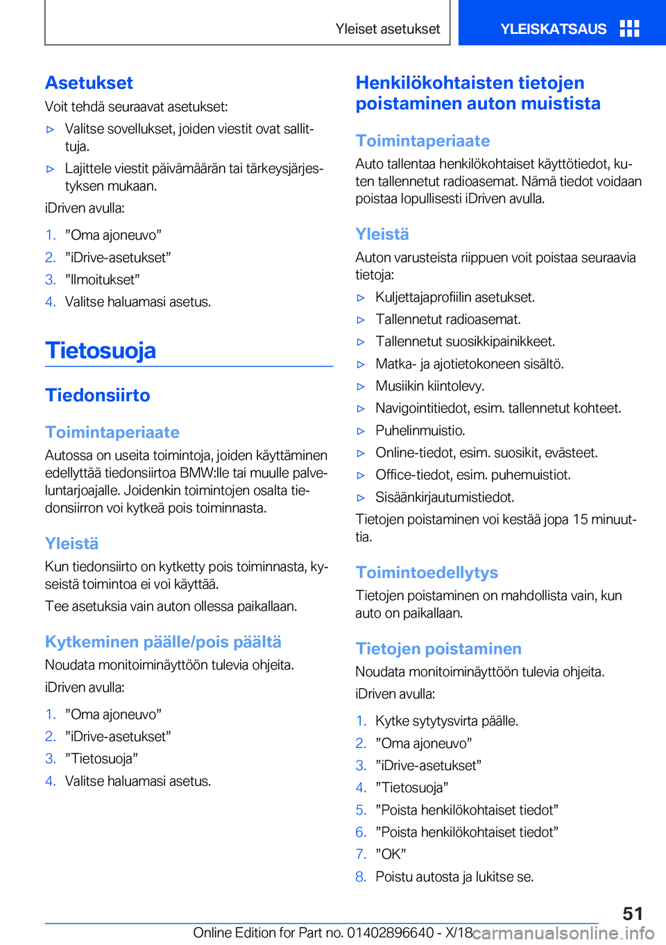 BMW M2 2019  Omistajan Käsikirja (in Finnish) �A�s�e�t�u�k�s�e�t�V�o�i�t��t�e�h�d�