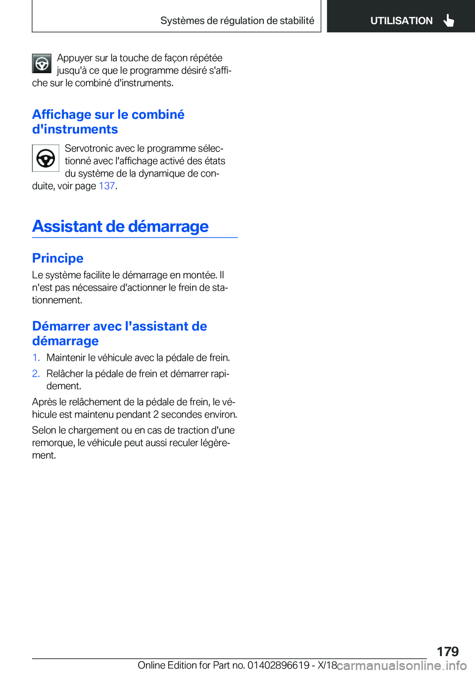 BMW M2 2019  Notices Demploi (in French) �A�p�p�u�y�e�r��s�u�r��l�a��t�o�u�c�h�e��d�e��f�a�ç�o�n��r�é�p�é�t�é�e
�j�u�s�q�u�'�
