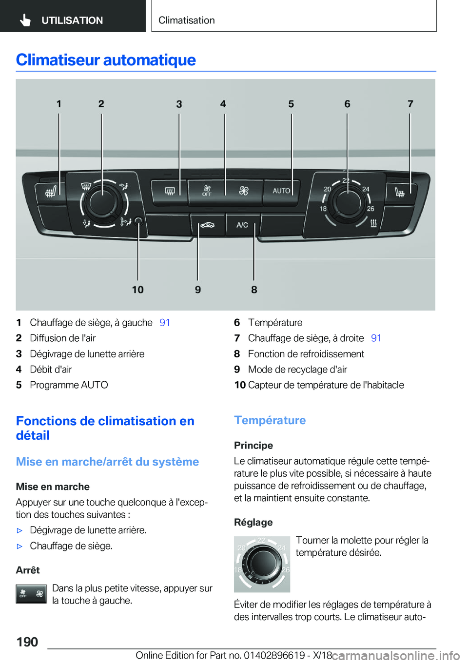 BMW M2 2019  Notices Demploi (in French) �C�l�i�m�a�t�i�s�e�u�r��a�u�t�o�m�a�t�i�q�u�e�1�C�h�a�u�f�f�a�g�e��d�e��s�i�è�g�e�,��