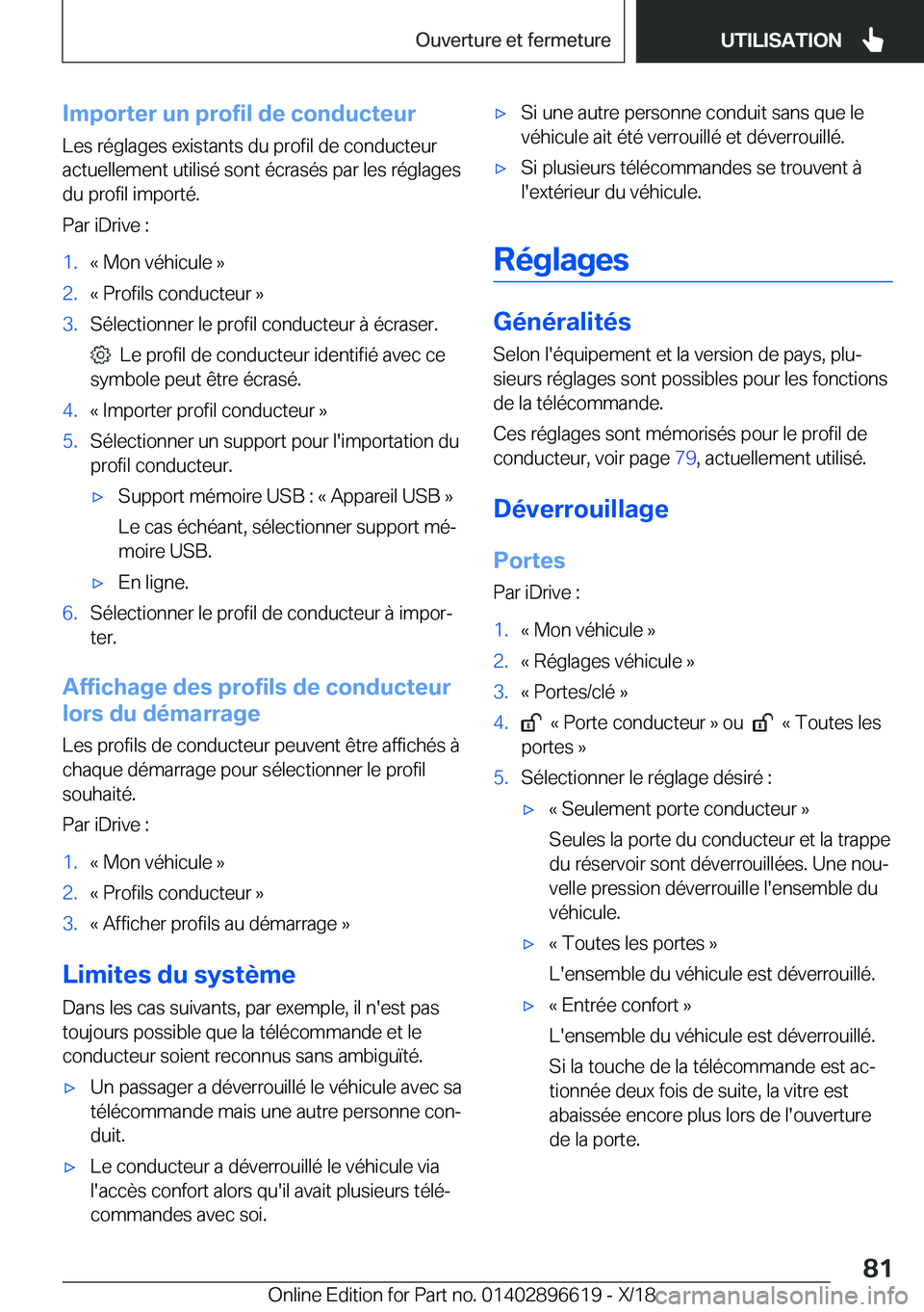 BMW M2 2019  Notices Demploi (in French) �I�m�p�o�r�t�e�r��u�n��p�r�o�f�i�l��d�e��c�o�n�d�u�c�t�e�u�r�L�e�s��r�é�g�l�a�g�e�s��e�x�i�s�t�a�n�t�s��d�u��p�r�o�f�i�l��d�e��c�o�n�d�u�c�t�e�u�r
�a�c�t�u�e�l�l�e�m�e�n�t��u�t�i�l�i�s�é�
