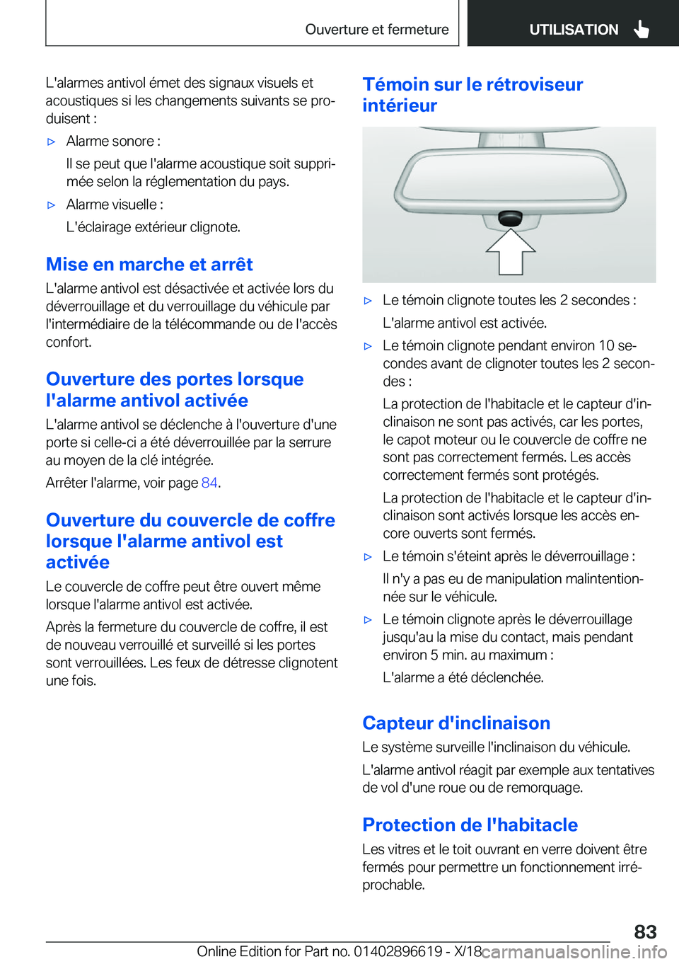 BMW M2 2019  Notices Demploi (in French) �L�'�a�l�a�r�m�e�s��a�n�t�i�v�o�l��é�m�e�t��d�e�s��s�i�g�n�a�u�x��v�i�s�u�e�l�s��e�t�a�c�o�u�s�t�i�q�u�e�s��s�i��l�e�s��c�h�a�n�g�e�m�e�n�t�s��s�u�i�v�a�n�t�s��s�e��p�r�oj
�d�u�i�s�e