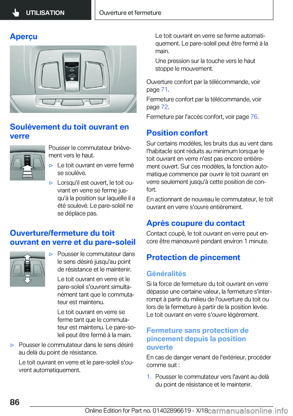 BMW M2 2019  Notices Demploi (in French) �A�p�e�r�ç�u
�S�o�u�l�è�v�e�m�e�n�t��d�u��t�o�i�t��o�u�v�r�a�n�t��e�n
�v�e�r�r�e
�P�o�u�s�s�e�r��l�e��c�o�m�m�u�t�a�t�e�u�r��b�r�i�è�v�ej
�m�e�n�t��v�e�r�s��l�e��h�a�u�t�.
'x�L�e��t