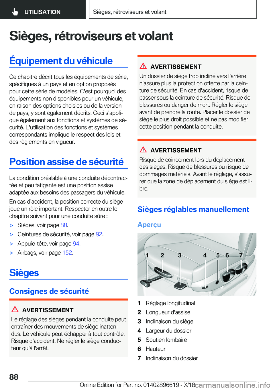 BMW M2 2019  Notices Demploi (in French) �S�i�è�g�e�s�,��r�é�t�r�o�v�i�s�e�u�r�s��e�t��v�o�l�a�n�t�É�q�u�i�p�e�m�e�n�t��d�u��v�é�h�i�c�u�l�e
�C�e��c�h�a�p�i�t�r�e��d�é�c�r�i�t��t�o�u�s��l�e�s��é�q�u�i�p�e�m�e�n�t�s��d�e��s�