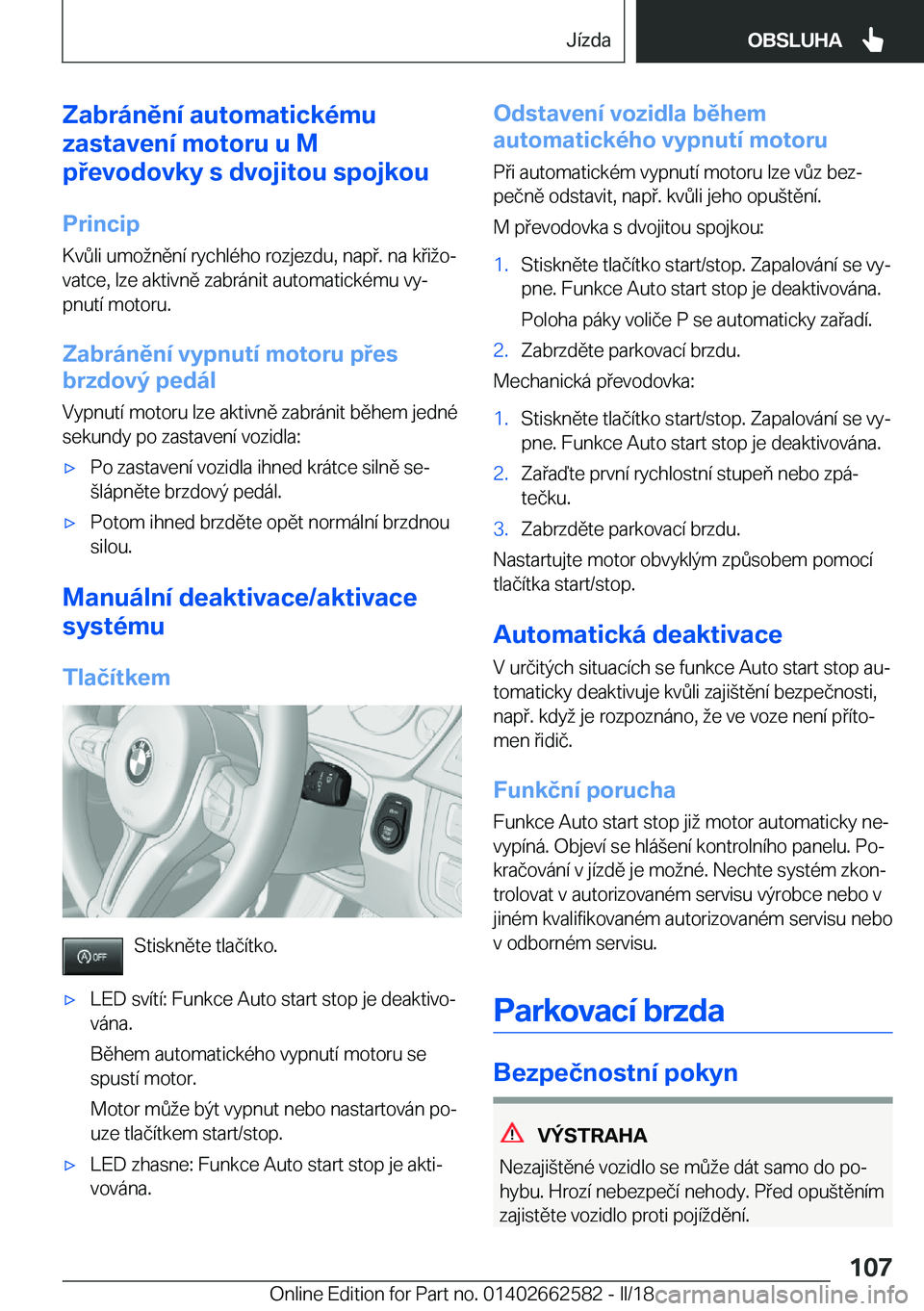 BMW M2 2018  Návod na použití (in Czech) �Z�a�b�r�