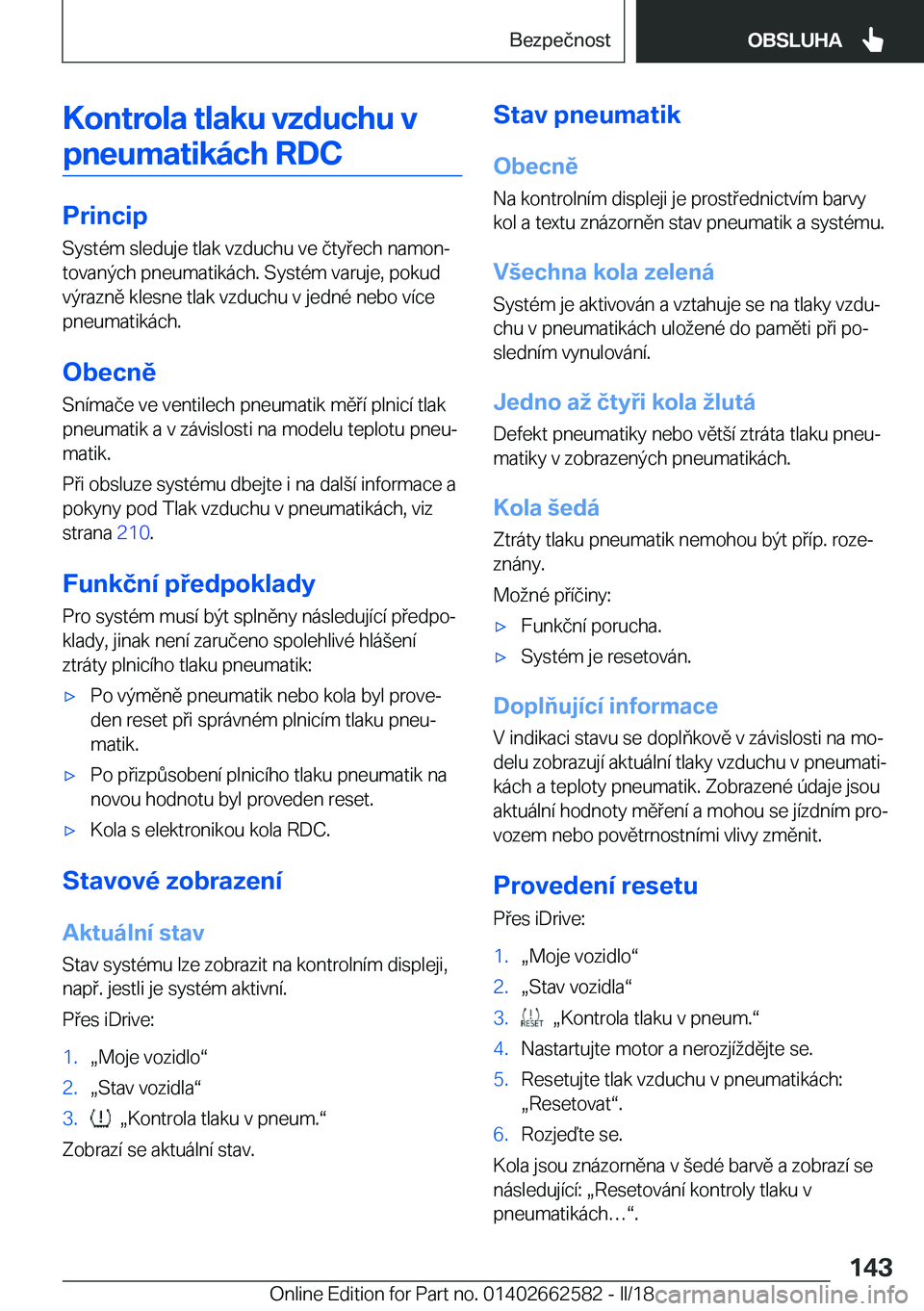 BMW M2 2018  Návod na použití (in Czech) �K�o�n�t�r�o�l�a��t�l�a�k�u��v�z�d�u�c�h�u��v�p�n�e�u�m�a�t�i�k�