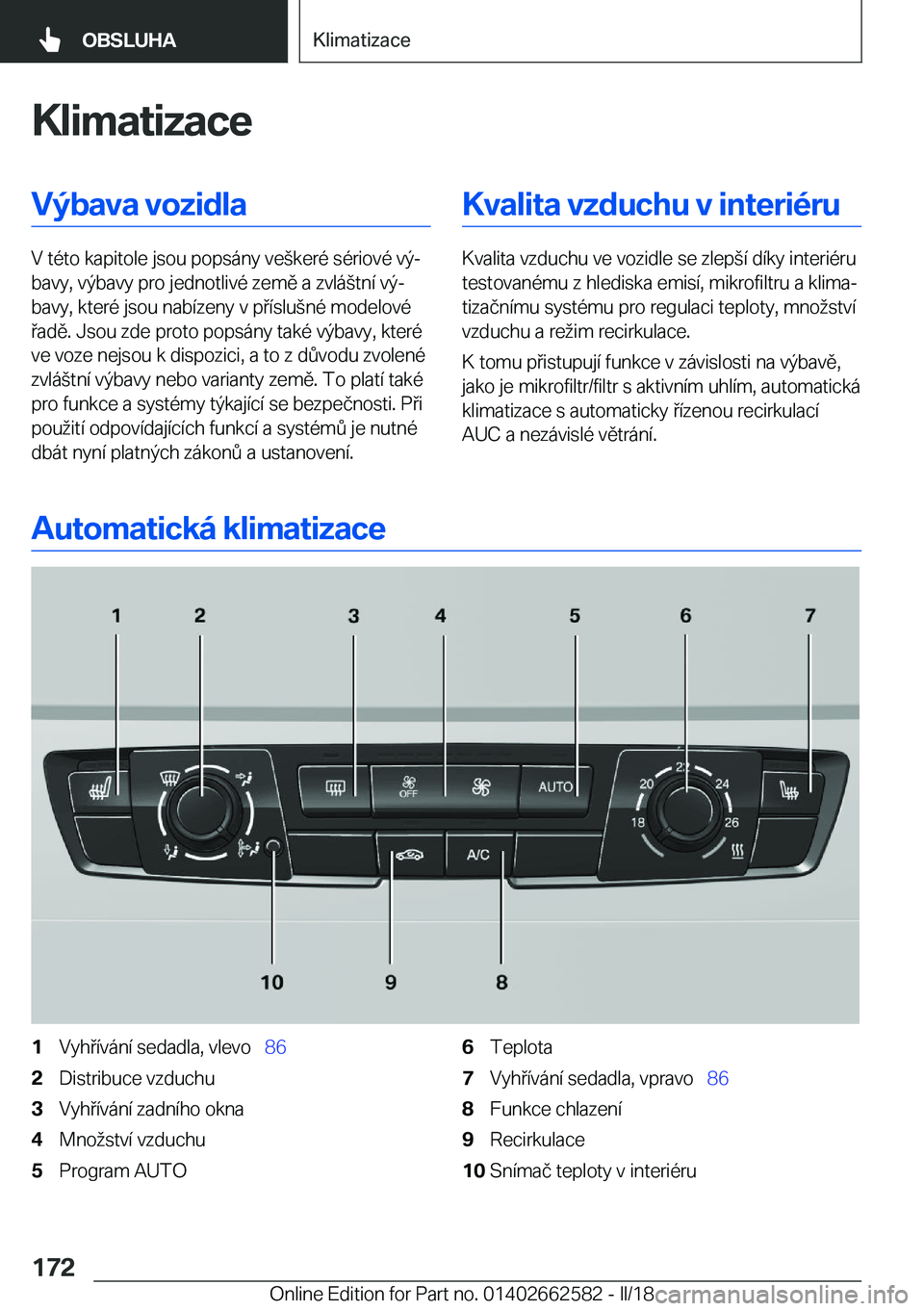 BMW M2 2018  Návod na použití (in Czech) �K�l�i�m�a�t�i�z�a�c�e�V�
