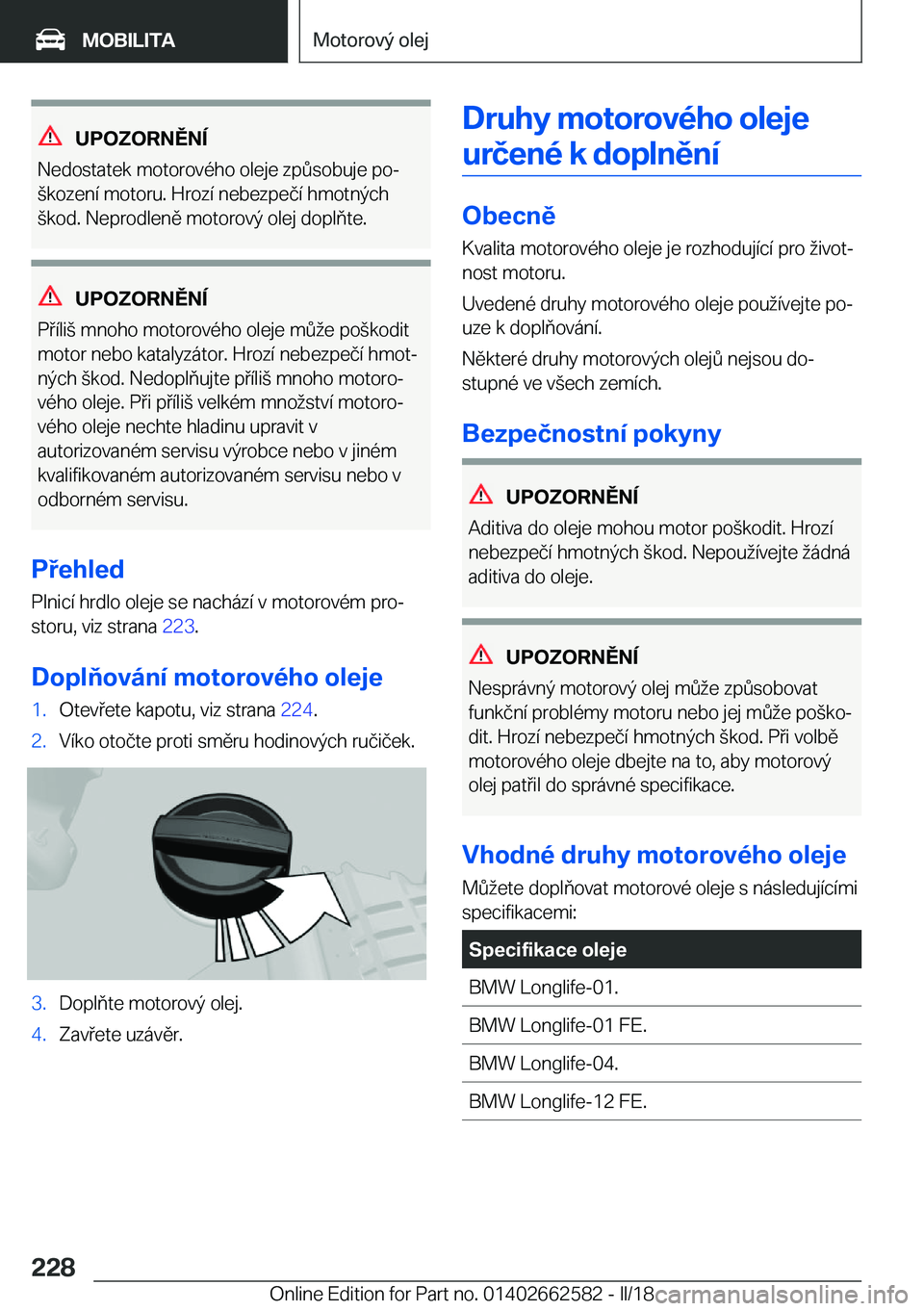 BMW M2 2018  Návod na použití (in Czech) �U�P�O�Z�O�R�N�Ě�N�