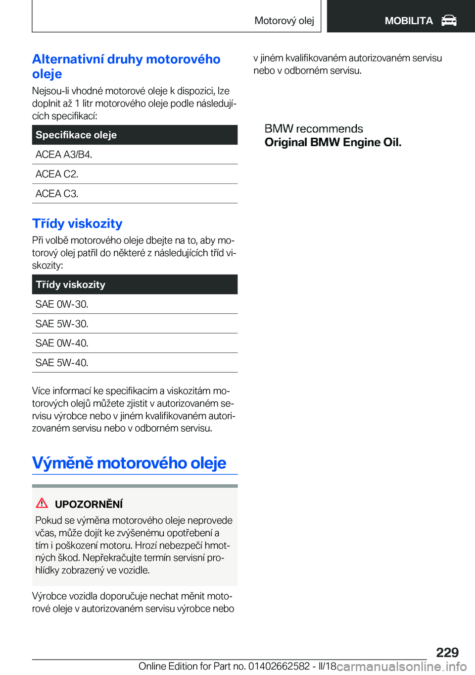 BMW M2 2018  Návod na použití (in Czech) �A�l�t�e�r�n�a�t�i�v�n�