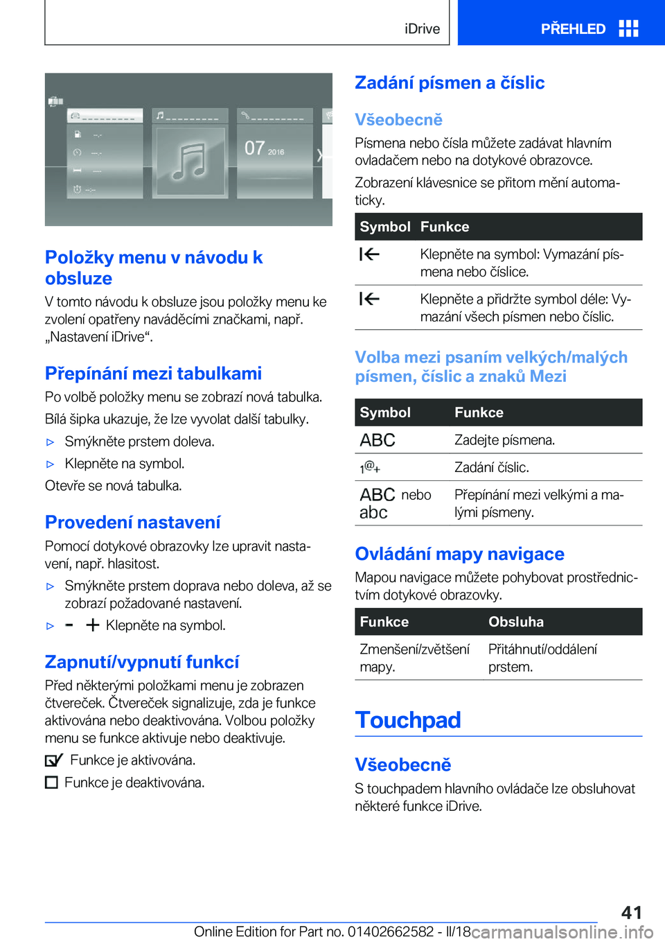 BMW M2 2018  Návod na použití (in Czech) �P�o�l�o�k�y��m�e�n�u��v��n�