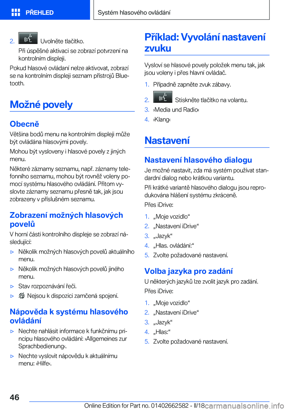 BMW M2 2018  Návod na použití (in Czech) �2�.� � �U�v�o�l�n�