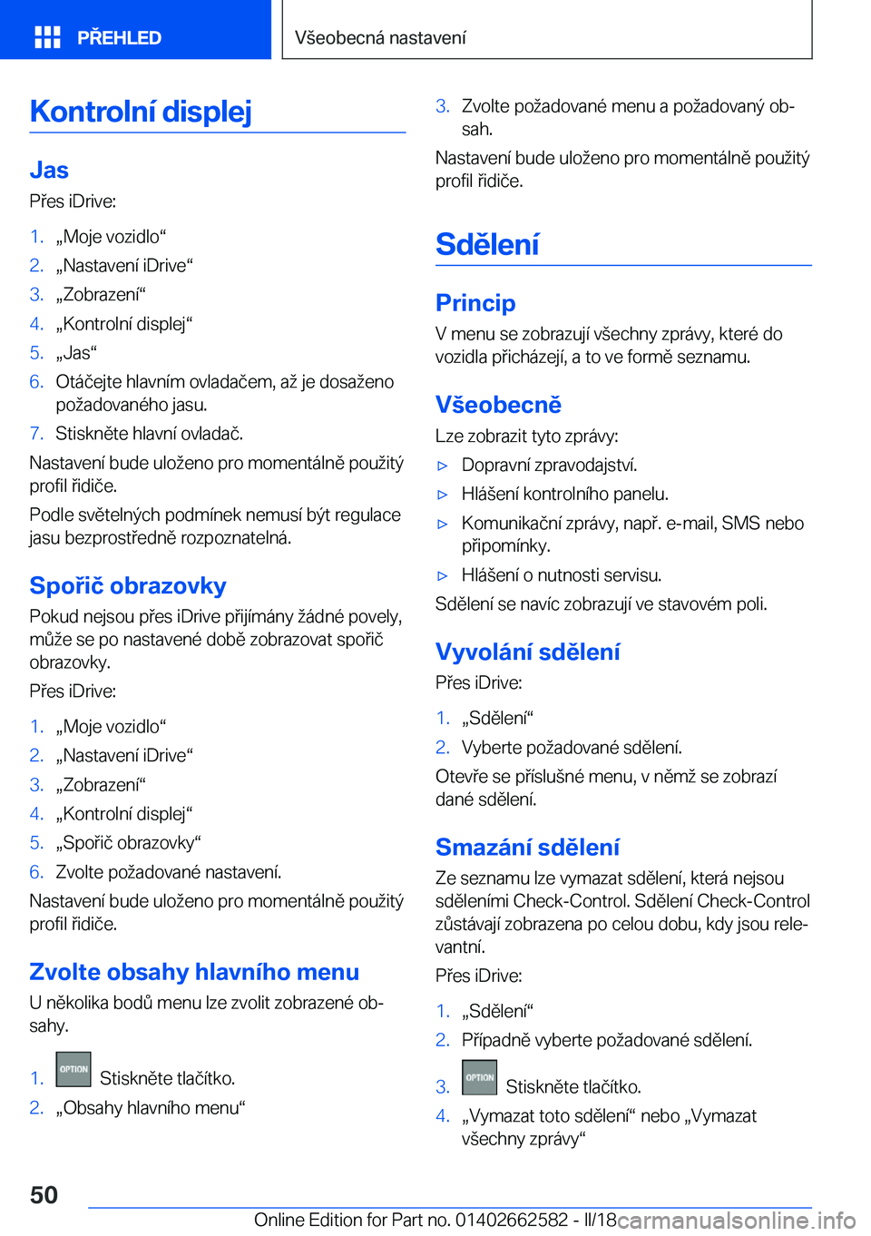 BMW M2 2018  Návod na použití (in Czech) �K�o�n�t�r�o�l�n�