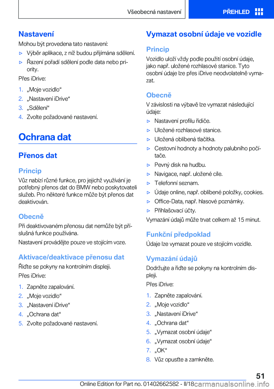 BMW M2 2018  Návod na použití (in Czech) �N�a�s�t�a�v�e�n�