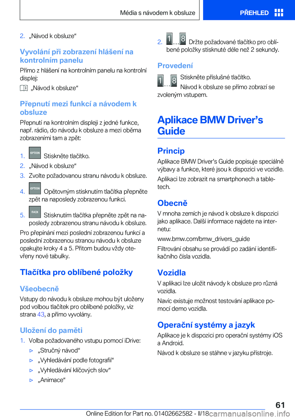 BMW M2 2018  Návod na použití (in Czech) �2�.x�N�