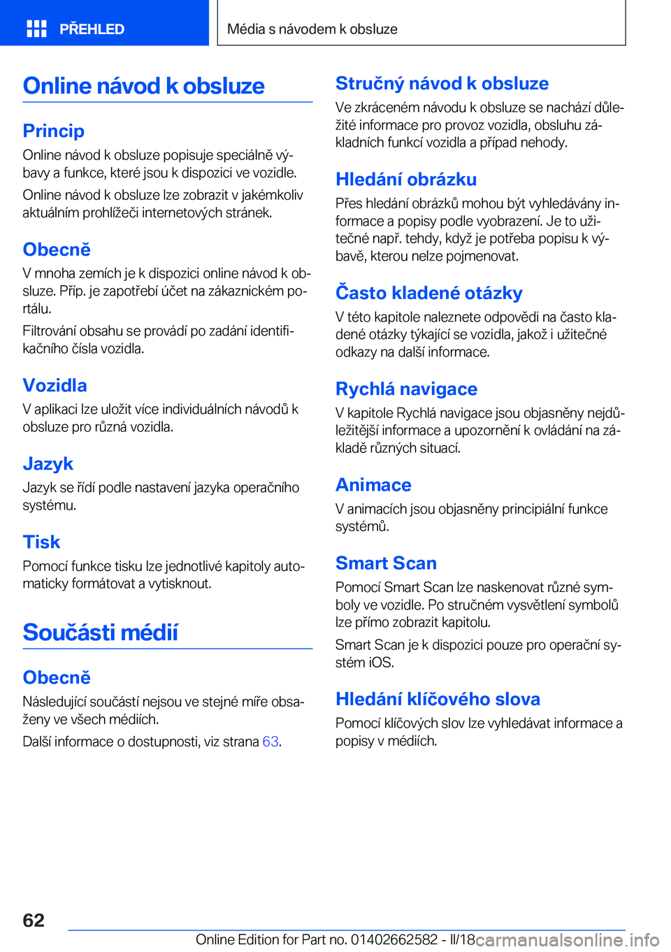 BMW M2 2018  Návod na použití (in Czech) �O�n�l�i�n�e��n�