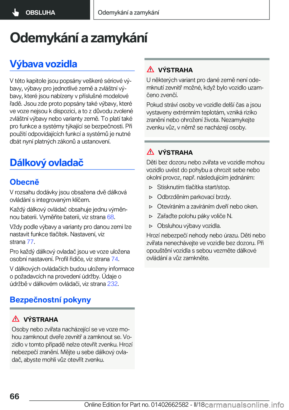 BMW M2 2018  Návod na použití (in Czech) �O�d�e�m�y�k�