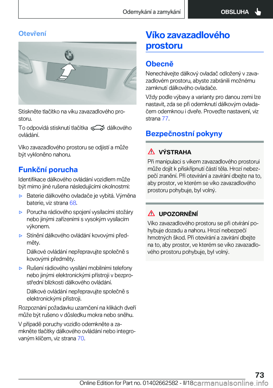 BMW M2 2018  Návod na použití (in Czech) �O�t�e�v�e�n�