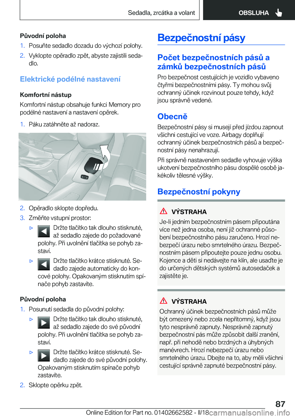 BMW M2 2018  Návod na použití (in Czech) �P0�v�o�d�n�