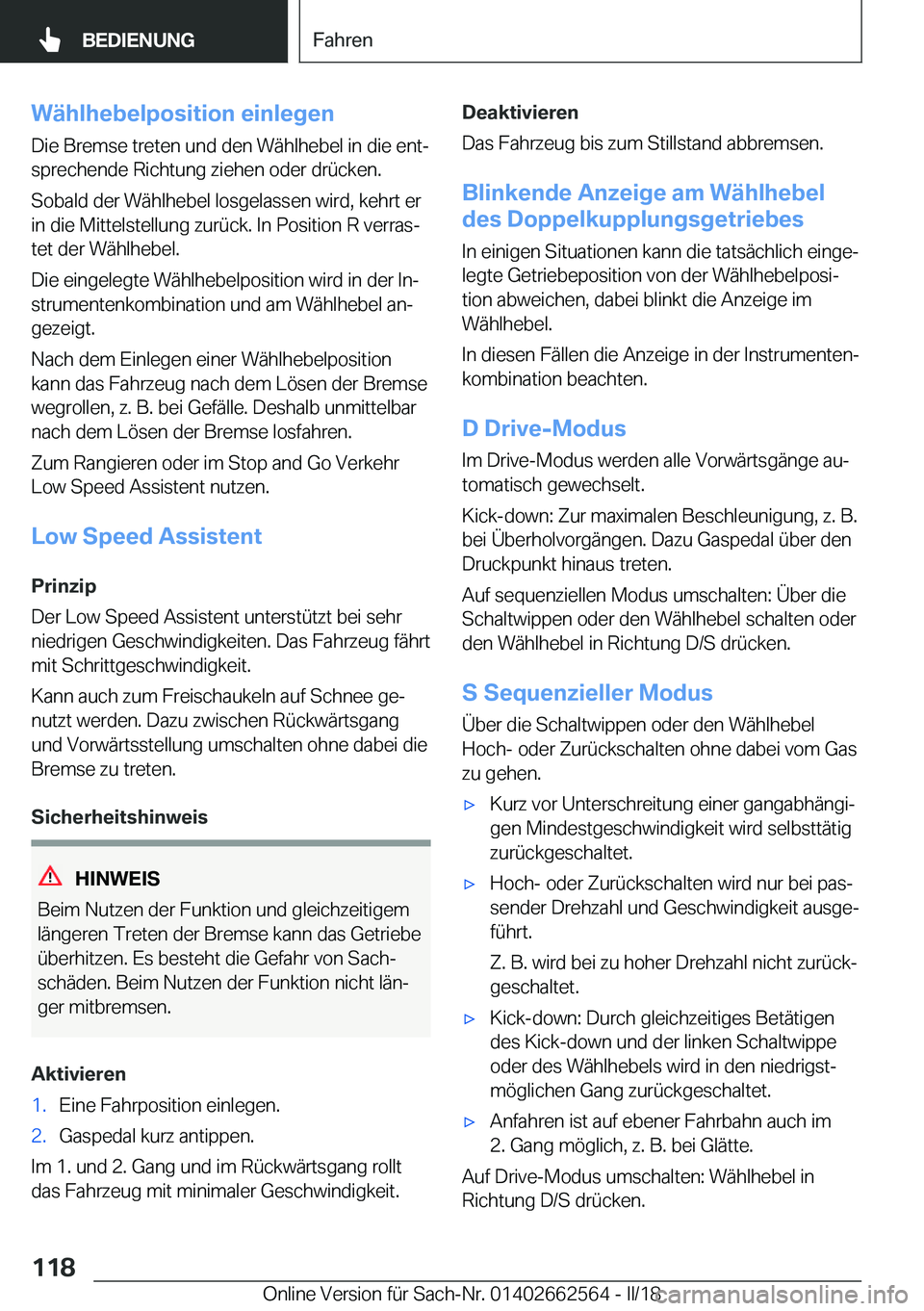 BMW M2 2018  Betriebsanleitungen (in German) �W�