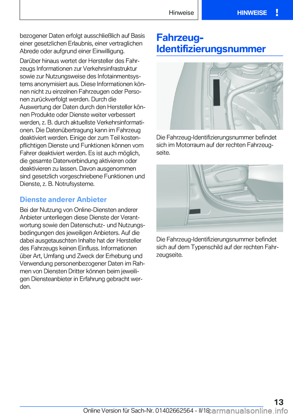 BMW M2 2018  Betriebsanleitungen (in German) �b�e�z�o�g�e�n�e�r� �D�a�t�e�n� �e�r�f�o�l�g�t� �a�u�s�s�c�h�l�i�e�