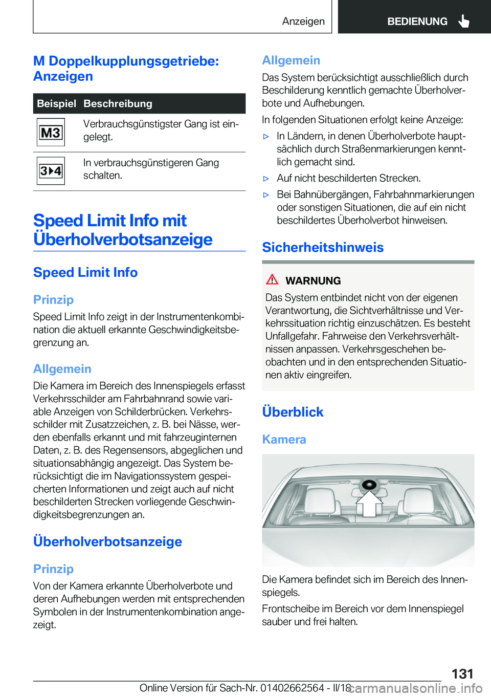 BMW M2 2018  Betriebsanleitungen (in German) �M��D�o�p�p�e�l�k�u�p�p�l�u�n�g�s�g�e�t�r�i�e�b�e�:
�A�n�z�e�i�g�e�n�B�e�i�s�p�i�e�l�B�e�s�c�h�r�e�i�b�u�n�g�V�e�r�b�r�a�u�c�h�s�g�